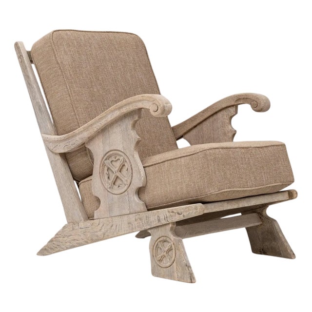 20th Century French Oak Armchair With Upholstered Seat And Back For Sale