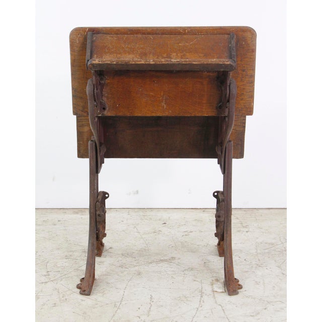 Brown Antique Folding School Row Desk With Cast Iron Legs For Sale - Image 8 of 8