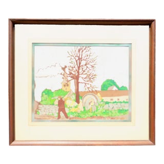 European Batik Folk Art Painting by Christensen For Sale