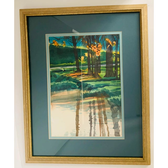 Vintage Watercolor ‘Trees, Water’ Artist Signed, Framed For Sale - Image 10 of 10