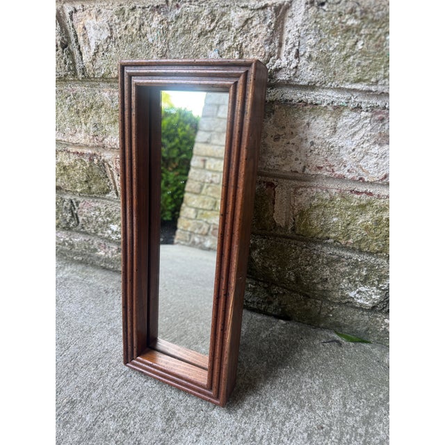 Farmhouse Small Vintage Wooden Wall Mirror For Sale - Image 3 of 12