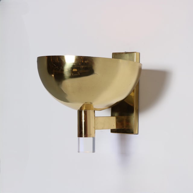 Late-20th Century Pair of Large Scale Brass and Lucite Sconces. For Sale - Image 4 of 6