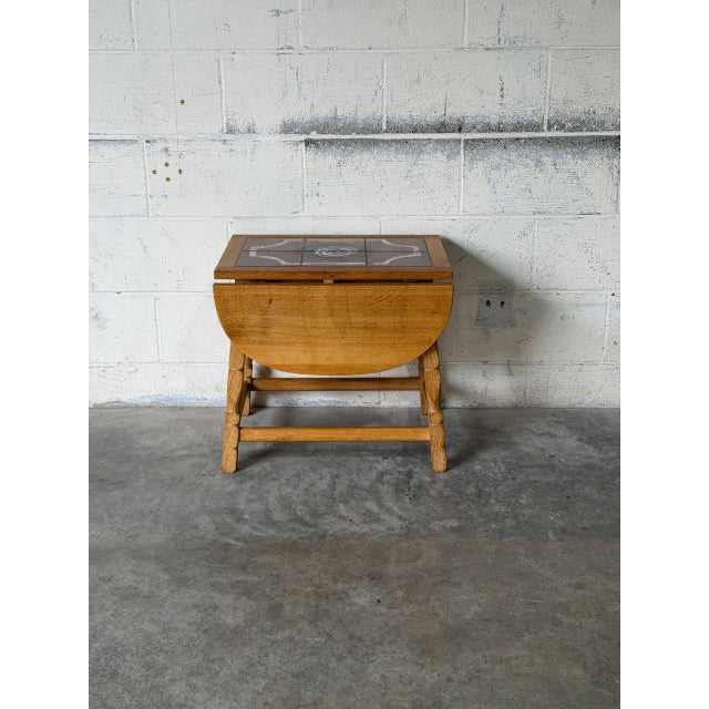 Oak Tile Top Drop-Leaf Folding End Table Danish Mid-Century Modern 1970s For Sale - Image 9 of 10