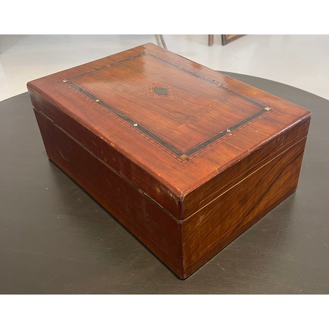 Neoclassical Antique Inlaid Wooden Keepsake Box – Traditional Geometric Inlay For Sale - Image 3 of 4