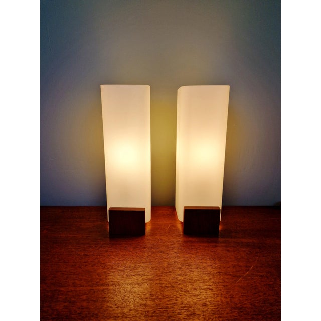 1960s Teak and Satin White Opaline Wall Lights by Louis Kalff for Philips, 1960s, Set of 2 For Sale - Image 5 of 15