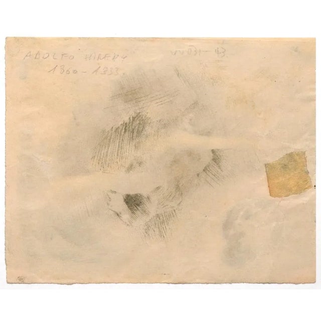 Figure is an original woodcut artwork realized by the artist Adolfo Hireny. Aged conditions with consumed margins and...