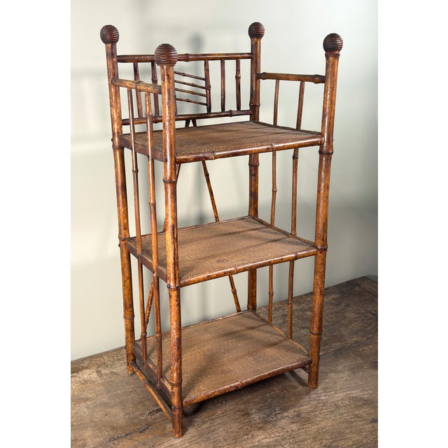 Wood Diminutive Antique Bamboo Etagere Small 3 Shelf Bookshelf For Sale - Image 7 of 11
