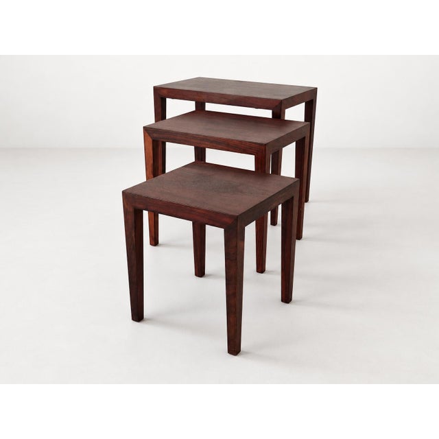 Wood Nesting Tables in Rosewood by Severin Hansen for Haslev Møbelsnedkeri, Denmark, 1960s, Set of 3 For Sale - Image 7 of 14