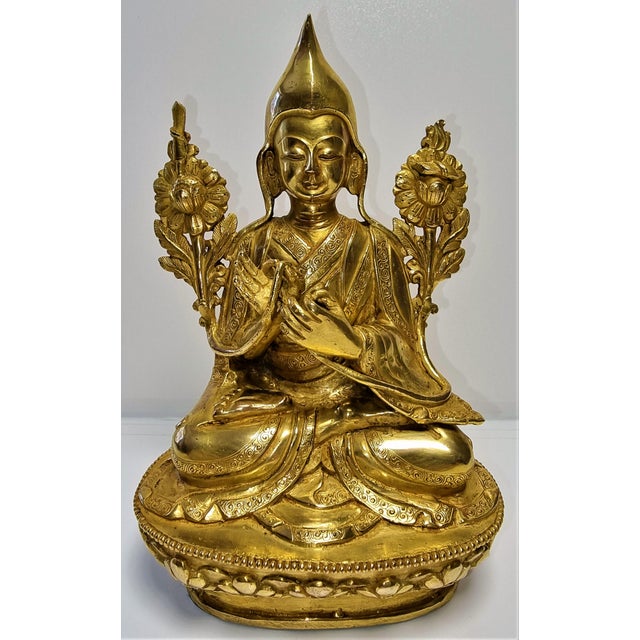 Gilded Seated Buddha on Stylized Lotus Base For Sale - Image 4 of 18