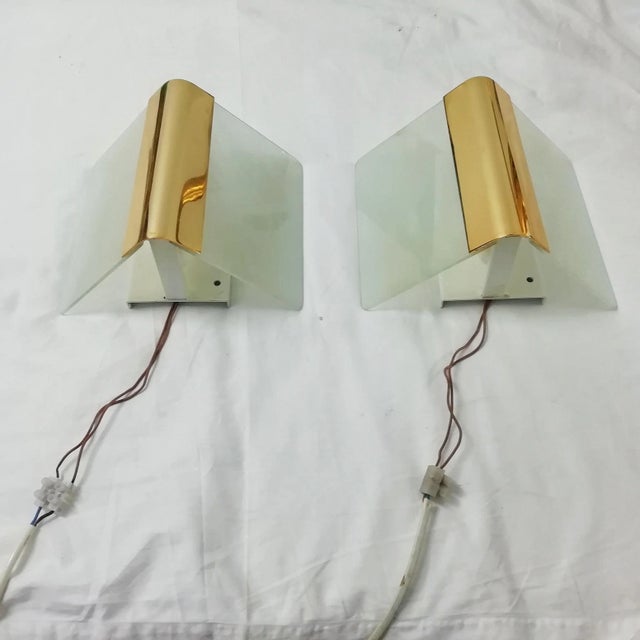Gold Glass & Metal Metalarte Sconces, 1970s, Set of 2 For Sale - Image 8 of 15