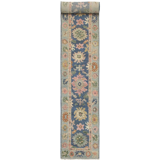 Shabby Chic Ziegler Oushak Blue/Beige Wool Runner Rug- 2'8'' X 18'11'' For Sale - Image 10 of 10