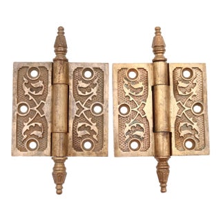 Pair of Antique Victorian 3 X 3 In. Brass Butt Door Hinges For Sale