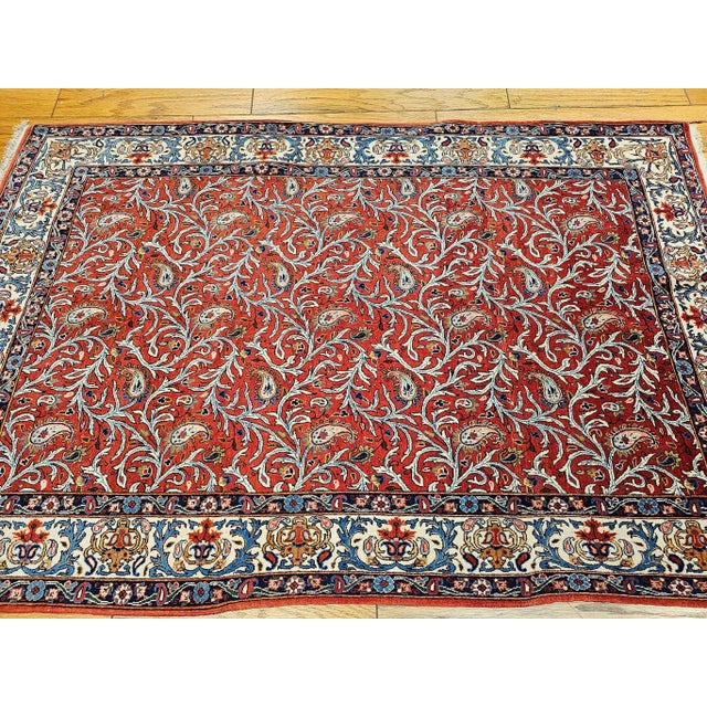 Vintage Persian Qum Area Rug, Handwoven Allover Paisleys Pattern, Red & Ivory, 5’ X 7’ For Sale - Image 12 of 18