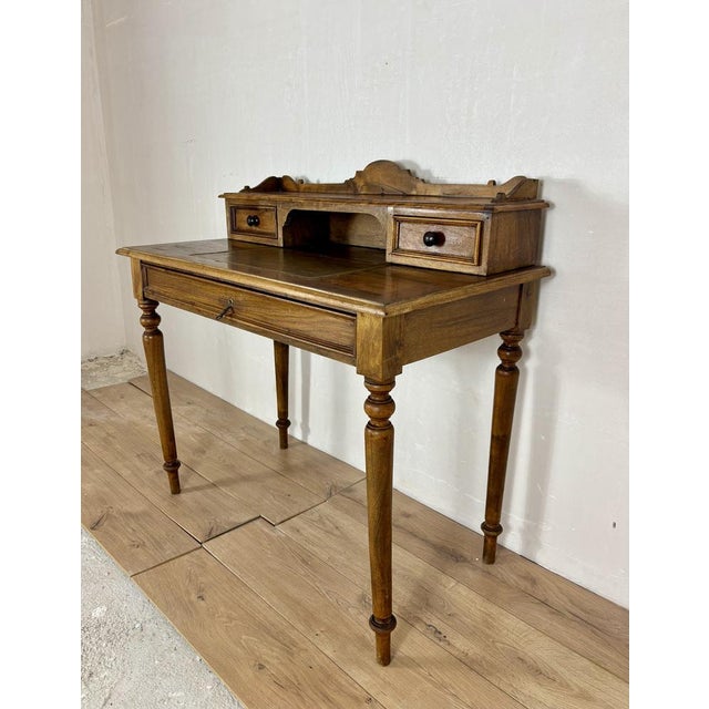 English Oak Writing Desk with Raised Gallery and Drawers, 1930s For Sale - Image 9 of 17
