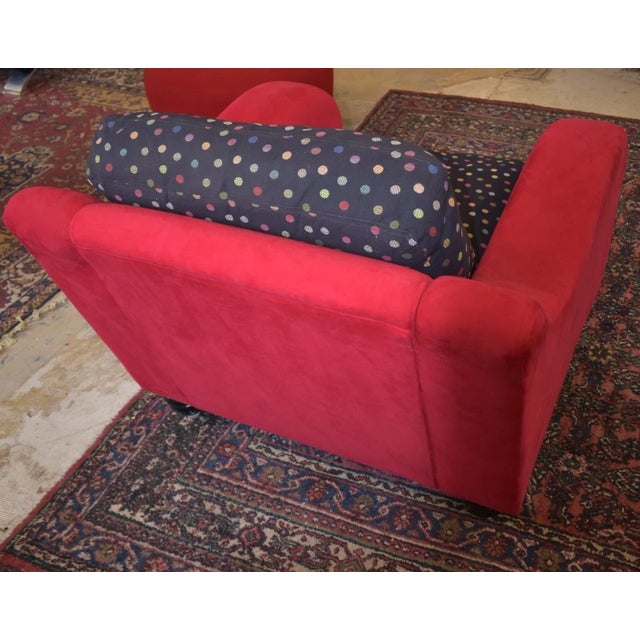Thayer Coggin 1990s Mid Century Modern Style Thayer Coggin Red Microfiber Polka Dot Lounge Chair For Sale - Image 4 of 7