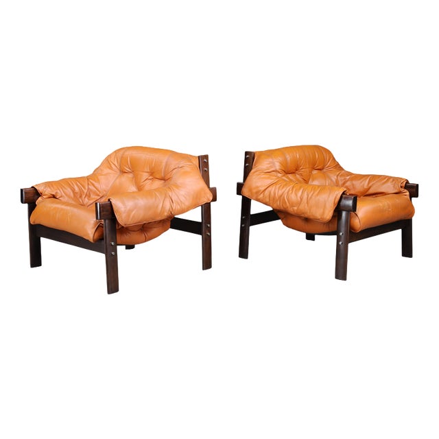 MP-41 Lounge Chairs in Cognac Leather by Percival Lafer, 1970s, Set of 2 For Sale