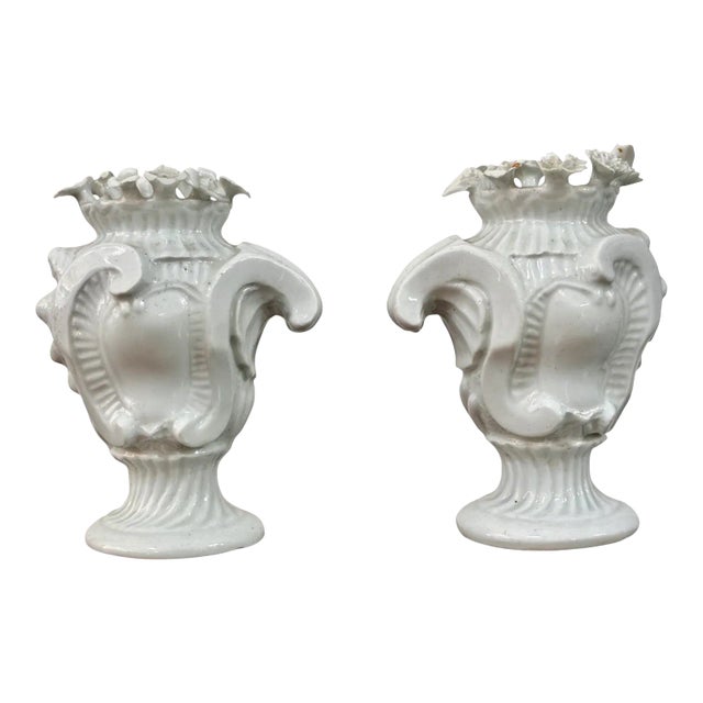 Pair of Longton Hall Flower-Encrusted Vases, Circa 1755 For Sale