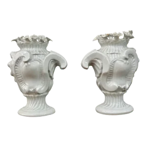 Pair of Longton Hall Flower-Encrusted Vases, Circa 1755