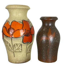 German Multi-Color Pottery Fat Lava Vases from Scheurich, 1970s, Set of 2