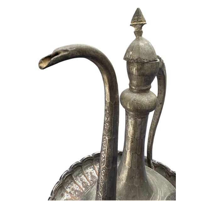 19th Century Dated Persian Qajar Tinned Copper Ewer Ablution Basin Set, Dated 1878. For Sale - Image 4 of 18