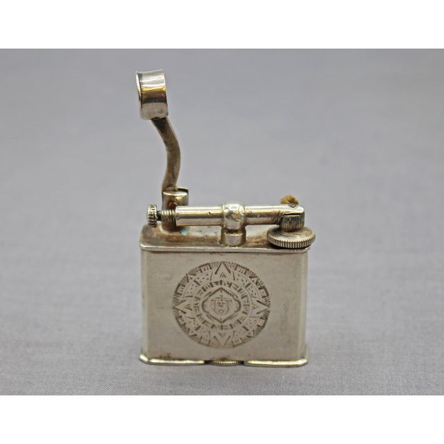 Mid-Century Modern C. 1940s-50s Sterling Silver Lighter Engraved With an Aztec Calendar For Sale - Image 3 of 7
