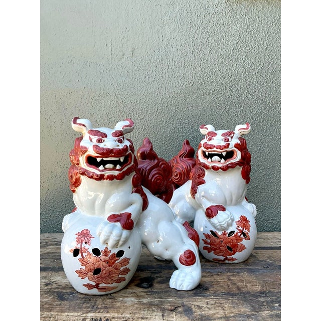Vintage Asian Glazed Ceramic Foo Dogs - Set of 2 For Sale - Image 10 of 12