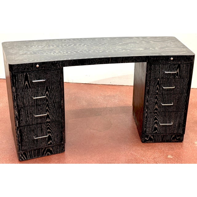 Vintage Cerused Oak Executive Desk, in the Style of James Mont United States, 20th C A striking vintage cerused oak double...