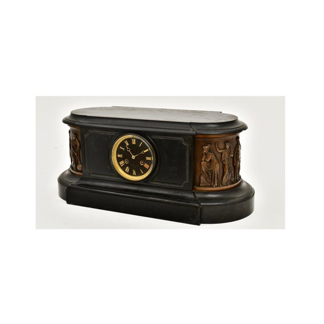 Bronze Antique Tiffany & Co. Bronze-Mounted Slate Mantel Clock For Sale - Image 8 of 12