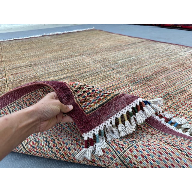 Multicolor Checkered Stripe Hand-Knotted Wool Rug - 5'10" X 8'2" For Sale - Image 13 of 13