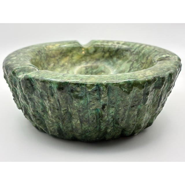 Mid-Century Modern Vintage Italian Carved Green Marble Ashtray or Decorative Stone Bowl For Sale - Image 3 of 4