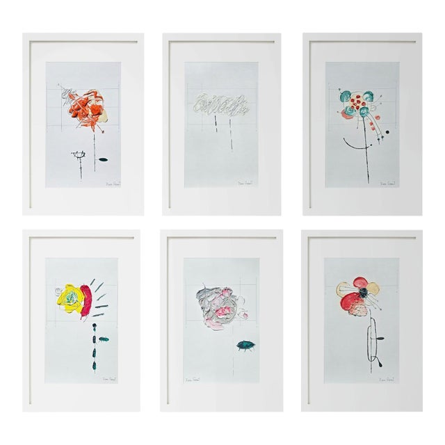 Set of 6 - Cy Twombly Inspired Shadow Box Framed Botanic Oil Paintings by Diane Grant For Sale