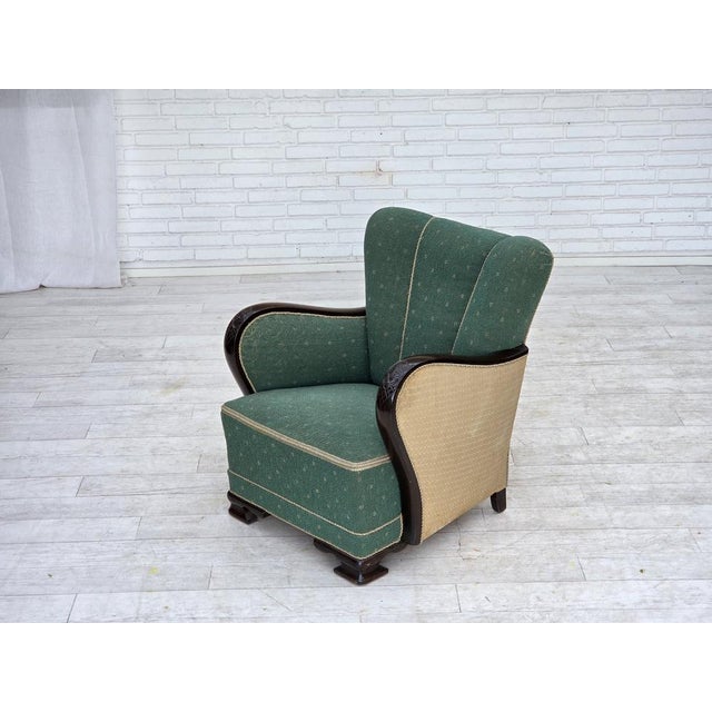 Danish Armchair in Green and Beige Furniture Wool, 1960s For Sale - Image 12 of 18
