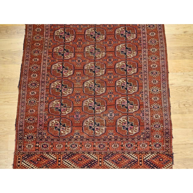 Vintage Turkmen Tekke Area Rug, Wool Pile, Geometric Medallion For Sale - Image 12 of 17