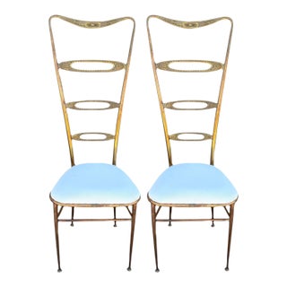 1960s Pair of Italian Modern Brass Chiavari Chairs For Sale