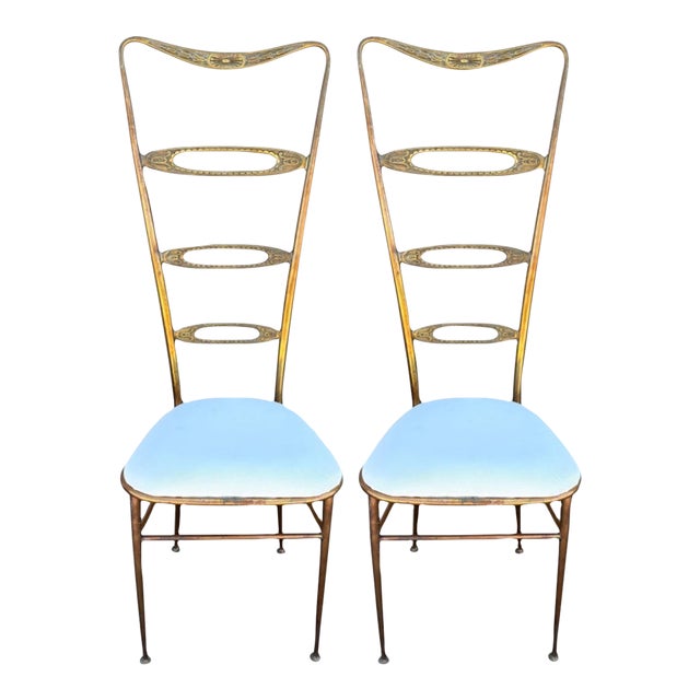 1960s Pair of Italian Modern Brass Chiavari Chairs For Sale