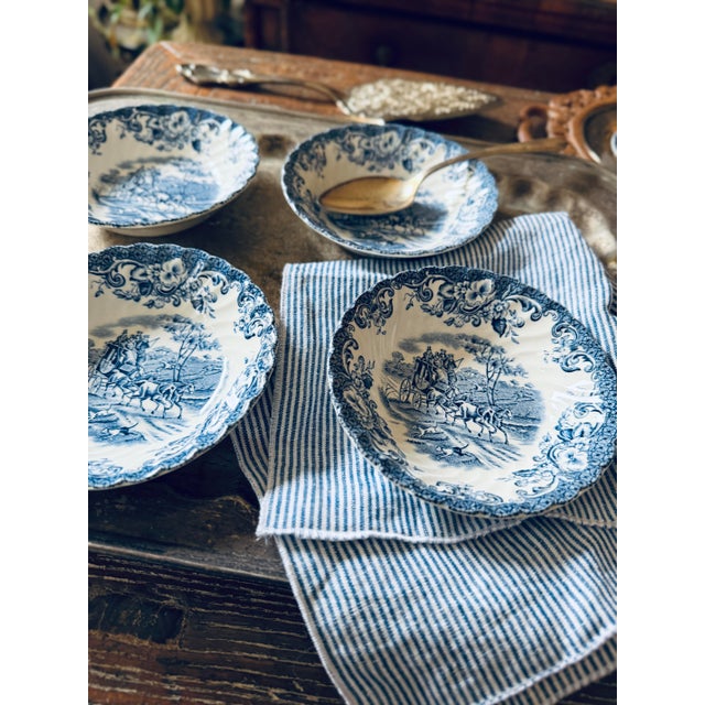 Blue Vintage English Ironstone by Johnson Brothers in Coaching Scene Berry Bowls - Set of 4 For Sale - Image 8 of 12