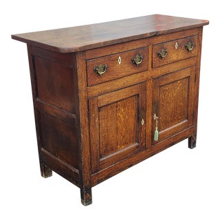 Antique 19th Century Oak English Georgian Style Dining Room Buffet Cabinet, C1850 For Sale