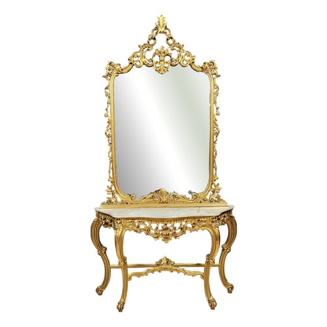 Large Venetian Console Table and Mirror in Gilded Wood For Sale