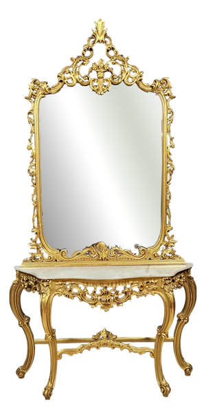 Large Venetian Console Table and Mirror in Gilded Wood