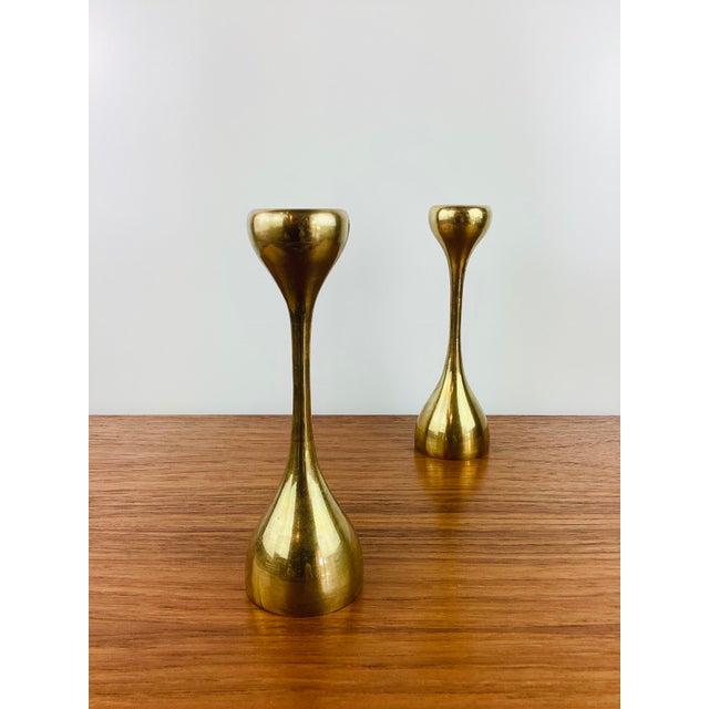 Mid-Century Modern Vintage 1970s Modern Brass Pair of Candle Holders For Sale - Image 3 of 5