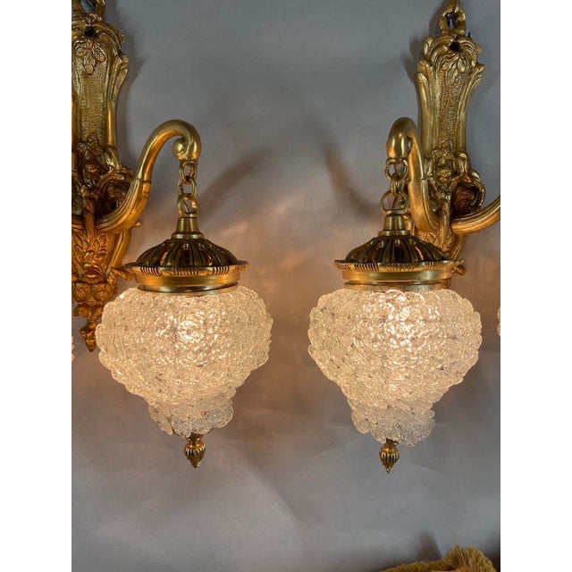 1980s French Louis XVI Gold Bronze Crystal Wall Lamps / Sconces - Pair For Sale - Image 15 of 18