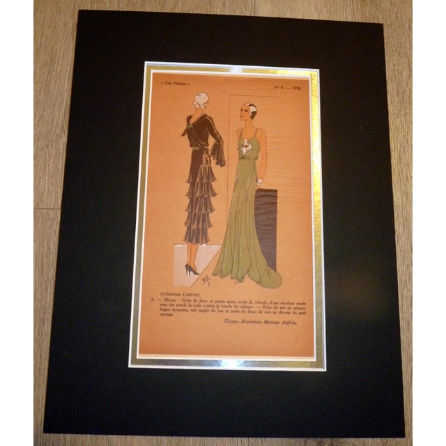 Art Deco Matted 1930 Art Deco Fashion Pochoir Trés Parisien" No. 9 Paris Designer Chéruit 11" X 14" For Sale - Image 3 of 3