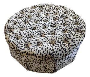 Tufted Round Ottoman With Leopard Fabric