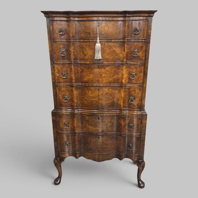 Queen Anne Burr Walnut Chest of Drawers on Stand, 1910 For Sale - Image 12 of 12