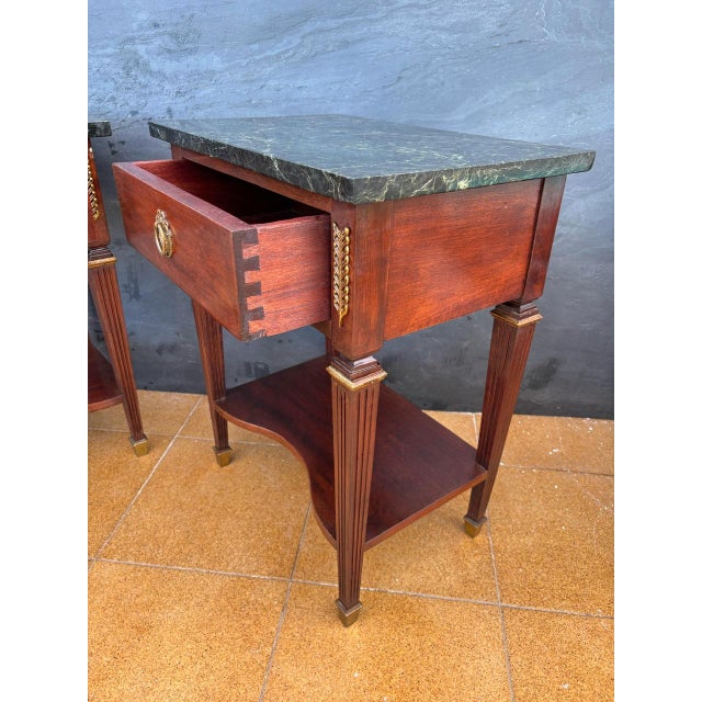 French Louis XVI Style Nightstands with Marble Tops, 1920, Set of 2 For Sale - Image 9 of 15