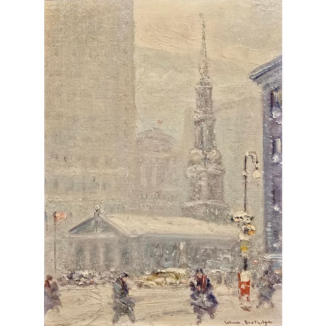 Johann Berthelsen -St. Paul Chapel in the Snow -New York City-1930s Oil Painting For Sale - Image 4 of 11