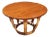 1950s Restored Mid-Century Rattan & Mahogany 3-Strand Round Drum Base Coffee Table For Sale
