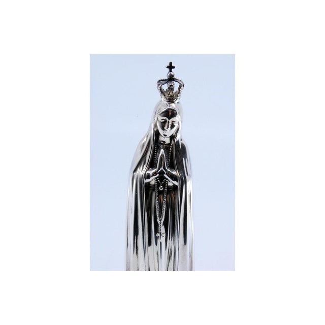Silver Statuette of Our Lady with Crown and Hovering Over Clouds For Sale - Image 3 of 11