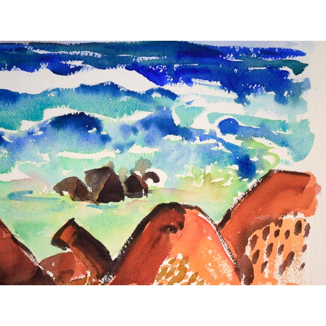 Paper 20th Century California Modernist Seascape in Watercolor on Paper by Lucile Marie Johnston For Sale - Image 7 of 8