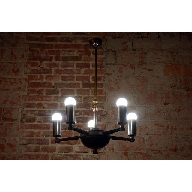 Cubist Chandelier in Brass and Bronze, Czech, 1910s For Sale - Image 6 of 10